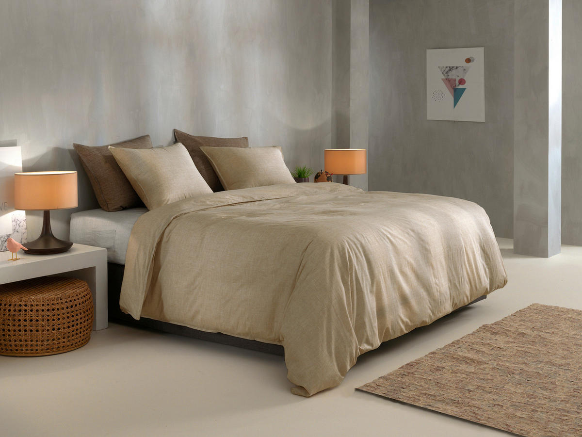 BETTWÄSCHE 2-teilig Lino Renforcé 135/200 cm  - Hellbraun, Basics, Textil (135/200cm)