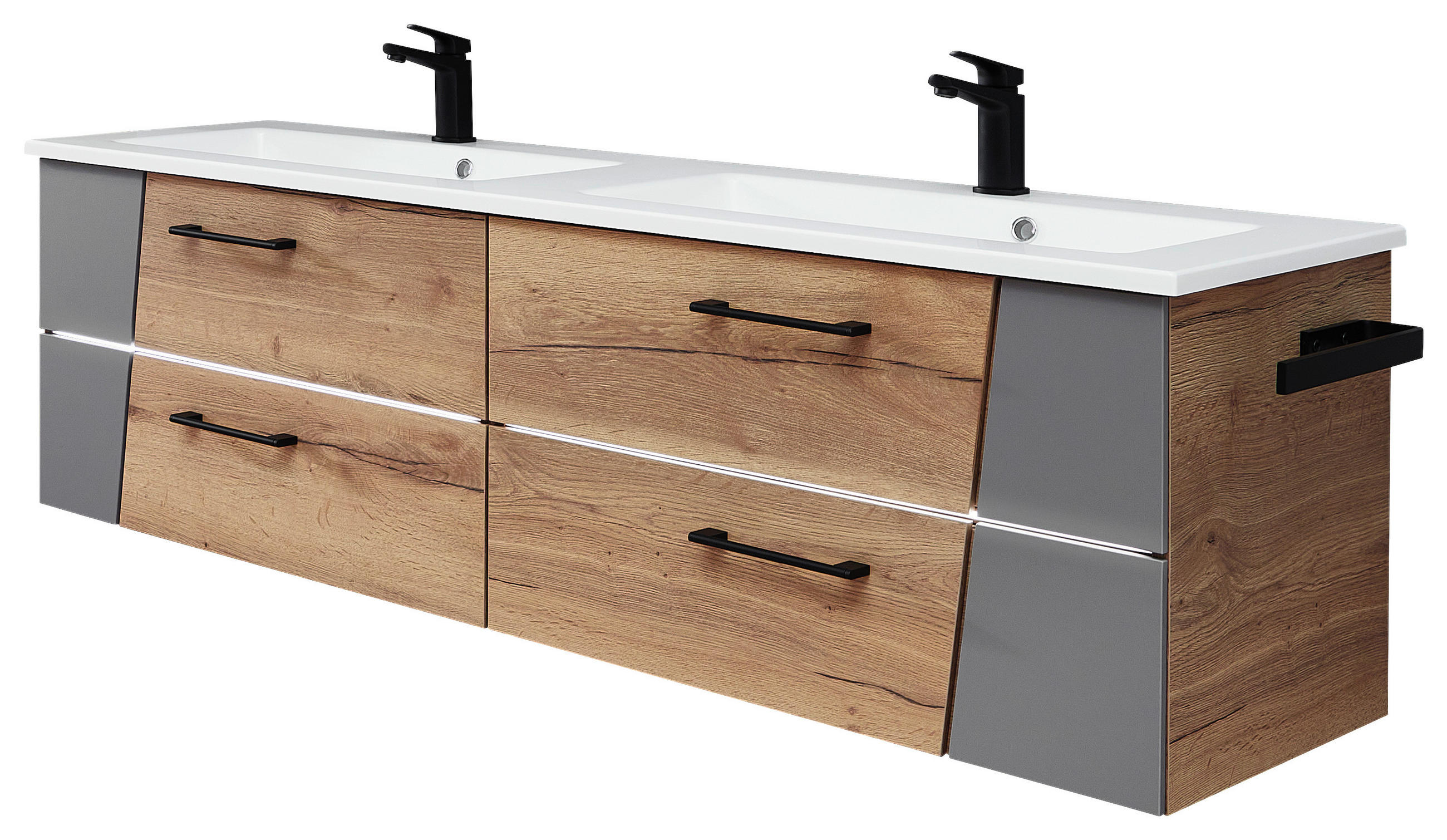 WASCHTISCHKOMBI 153 cm - Eichefarben/Blaugrau, KONVENTIONELL, Holzwerkstoff/Stein (153cm) - Sadena