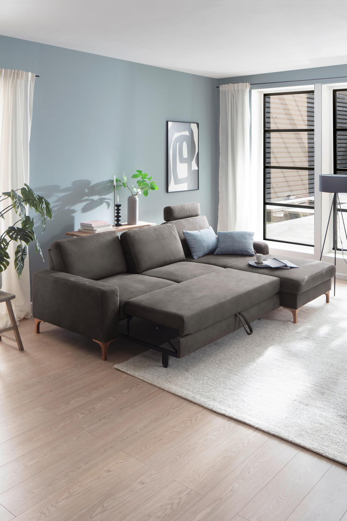 ECKSOFA in Mikrofaser Anthrazit  - Anthrazit/Beige, Design, Holz/Textil (185/276cm) - Pure Home Lifestyle