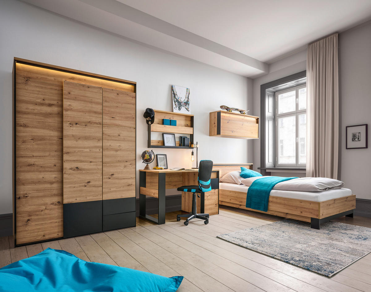 BETT 120/200 cm  in Schwarz, Eiche Artisan  - Schwarz/Eiche Artisan, KONVENTIONELL, Holzwerkstoff/Metall (120/200cm) - Voleo