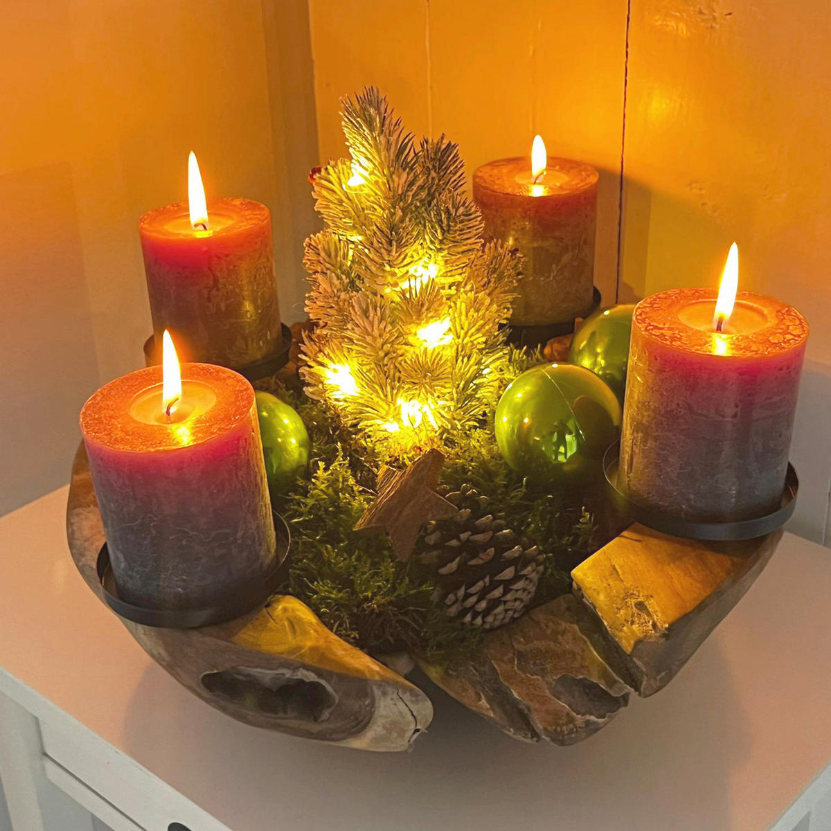 ADVENTSKERZENHALTER - Nussbaumfarben, Trend, Holz/Metall (30/10/30cm) - Milino