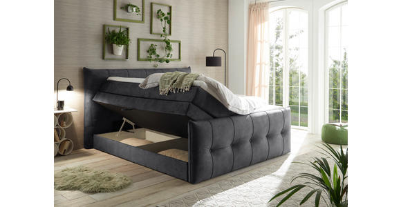 BOXSPRINGBETT 180/200 cm,  in Anthrazit, Matratze, Bettkasten, Topper, H3 = fest, H4 = sehr fest, Wendematratze mit unterschiedlichen Härtegraden  - Anthrazit/Schwarz, KONVENTIONELL, Kunststoff/Textil (180/200cm) - Esposa