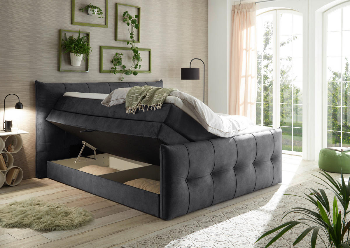 BOXSPRINGBETT 180/200 cm  in Anthrazit  - Anthrazit/Schwarz, KONVENTIONELL, Kunststoff/Textil (180/200cm) - Esposa