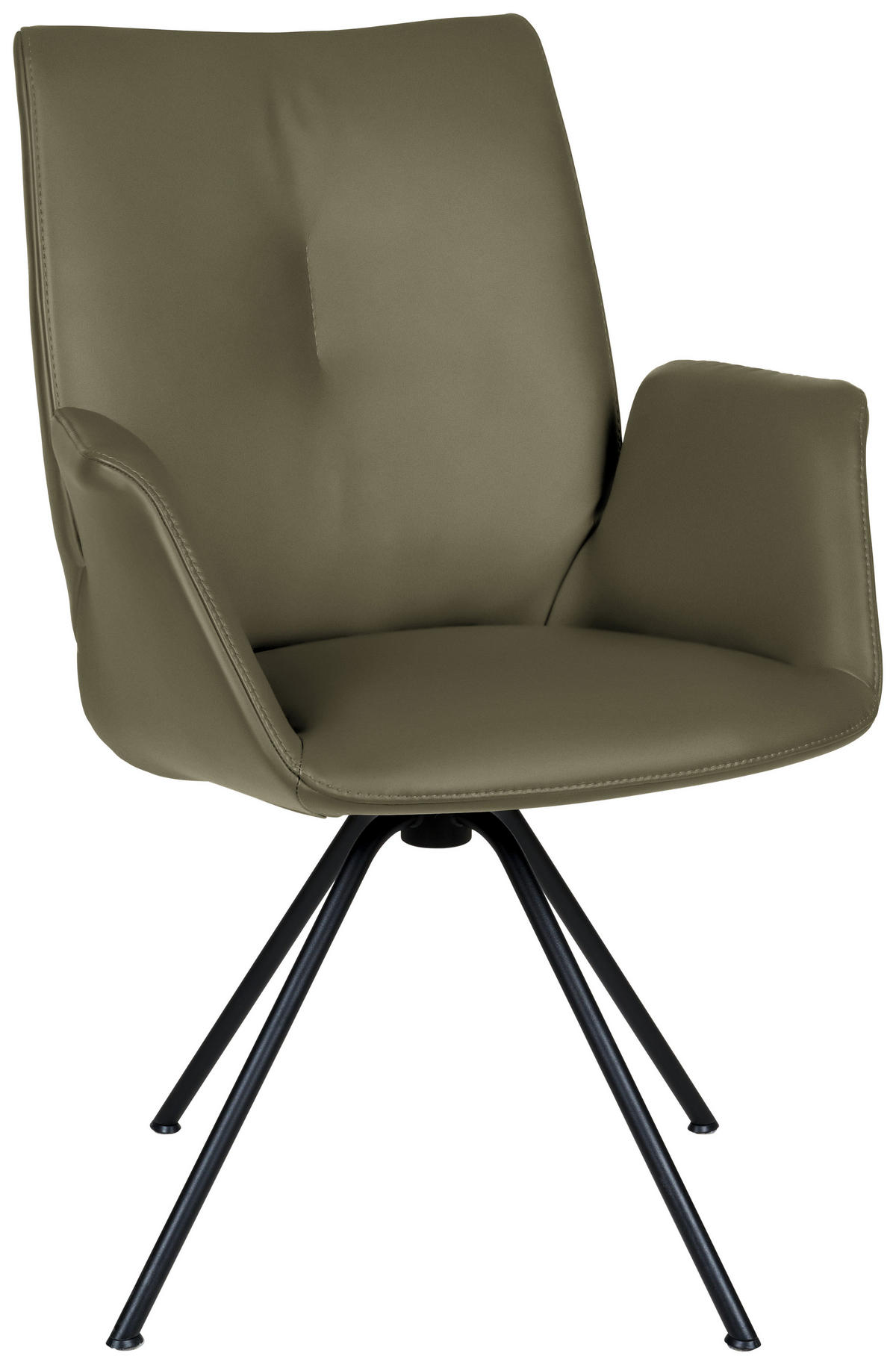 ARMLEHNSTUHL  in Stahl Echtleder pigmentiert  - Schwarz/Olivgrün, Design, Leder/Metall (65/91/63cm) - Dieter Knoll