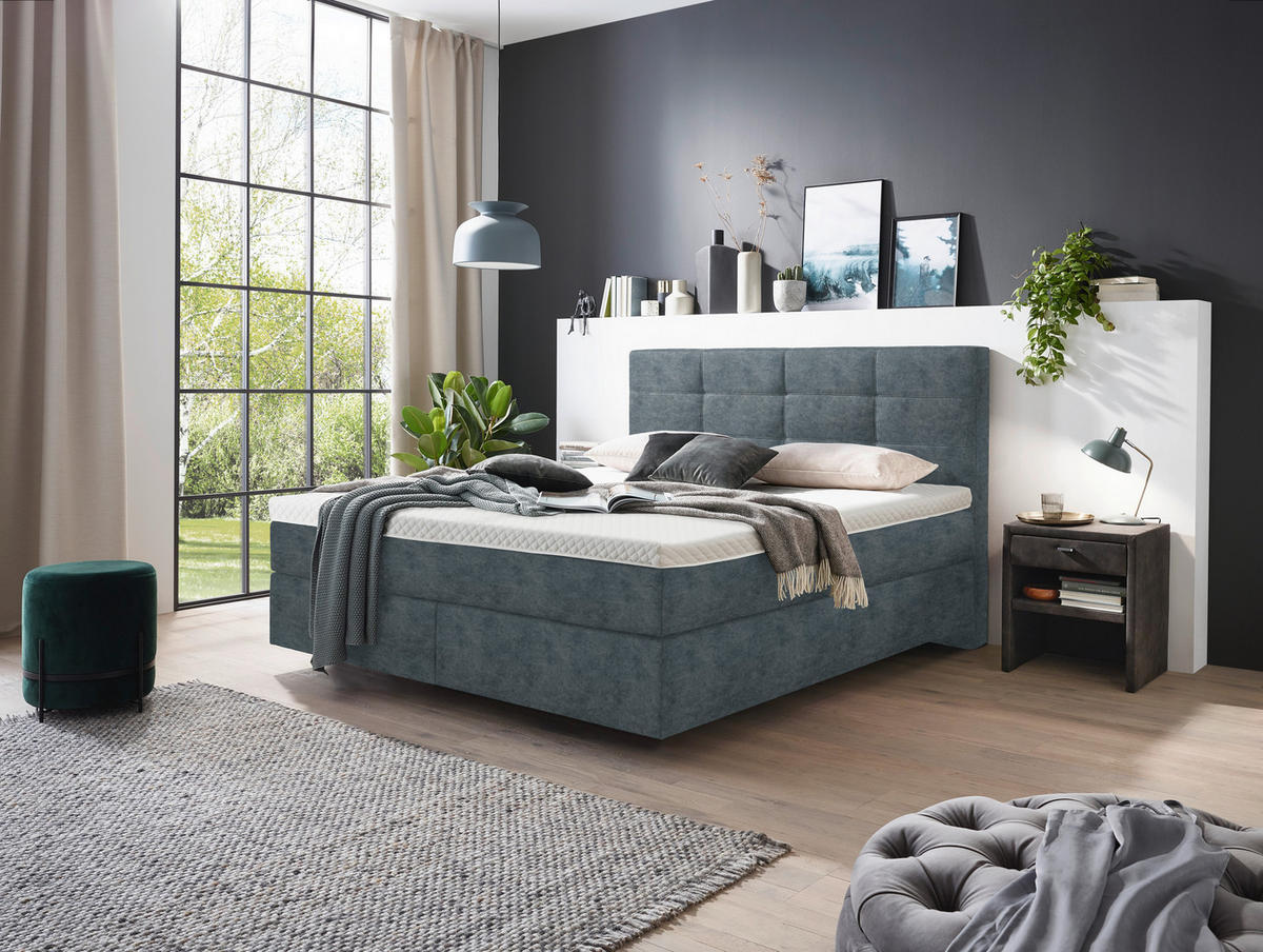 BOXSPRINGBETT 180/200 cm  in Dunkelgrau  - Chromfarben/Dunkelgrau, Konventionell, Kunststoff/Textil (180/200cm) - Voleo