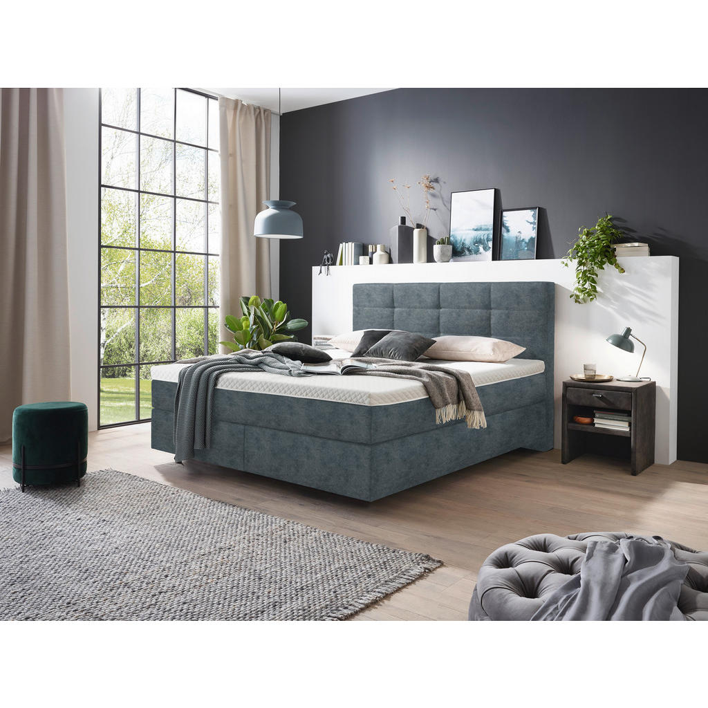 Thumbnail - Voleo Boxspringbett, Dunkelgrau, Textil, H2 + H3, 7-Zonen, Höhe ca. 18 cm, 180x200 cm, Über- und Sondergrößen erhältlich...