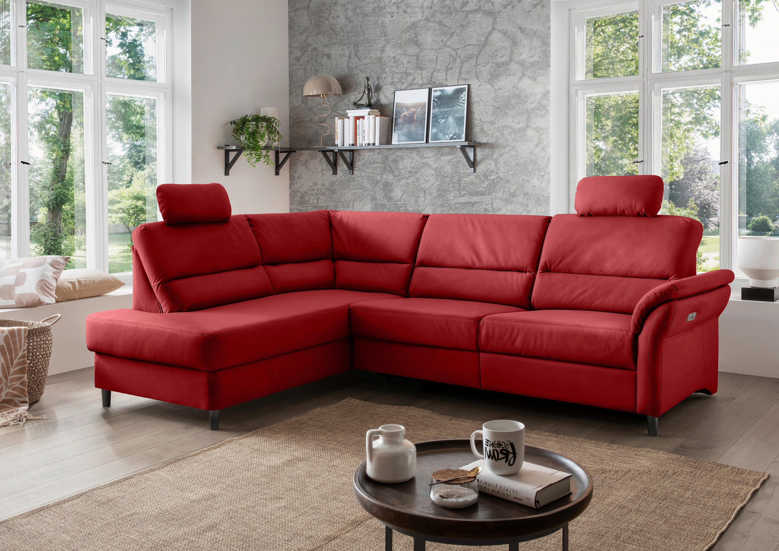 ECKSOFA in Lederlook Rot  190/266 cm  - Rot/Schwarz, MODERN, Holz/Textil (190/266cm) - Livetastic
