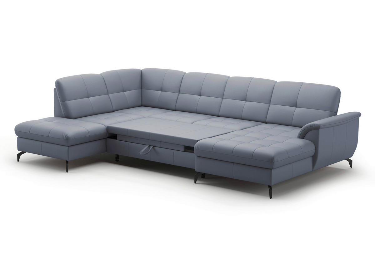WOHNLANDSCHAFT Graublau Echtleder  - Graublau/Schwarz, MODERN, Leder/Metall (212/319/164cm) - Sit & More