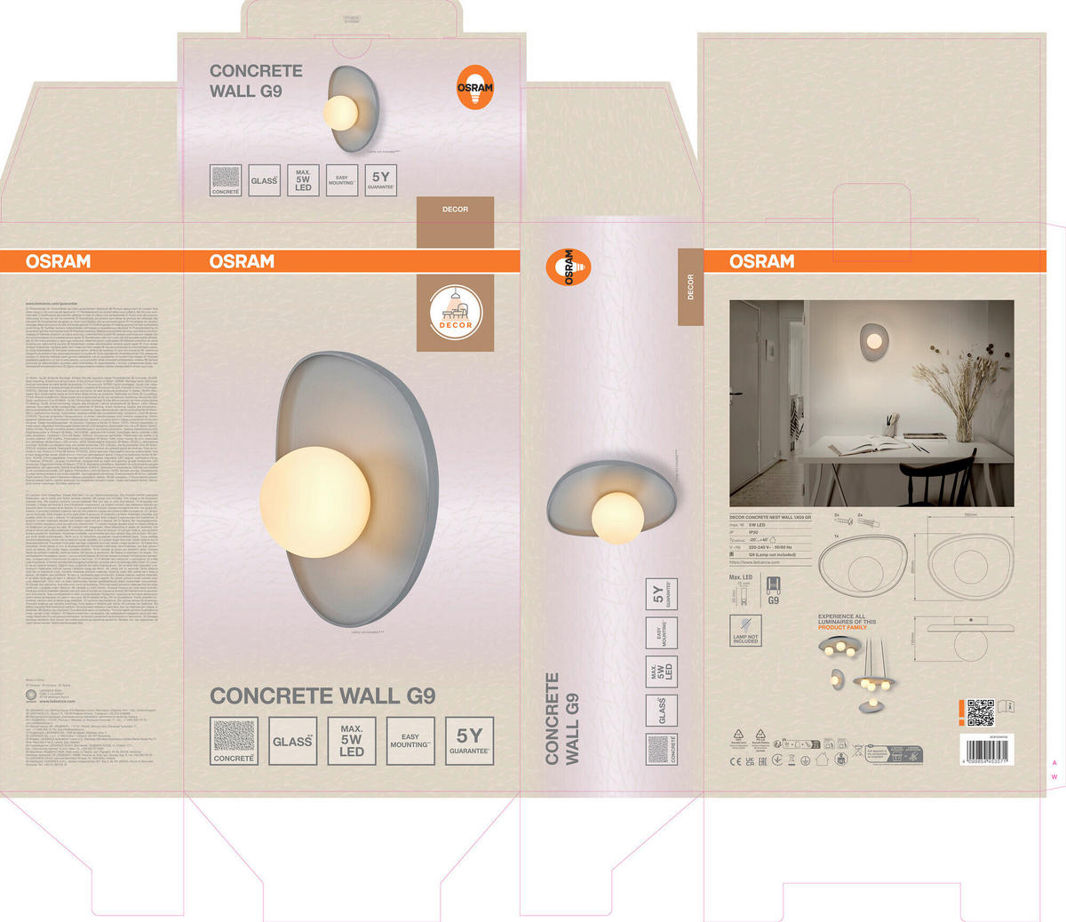 WANDLEUCHTE 20/13.5/26 cm   - Grau, Basics, Glas/Stein (20/13.5/26cm) - Osram