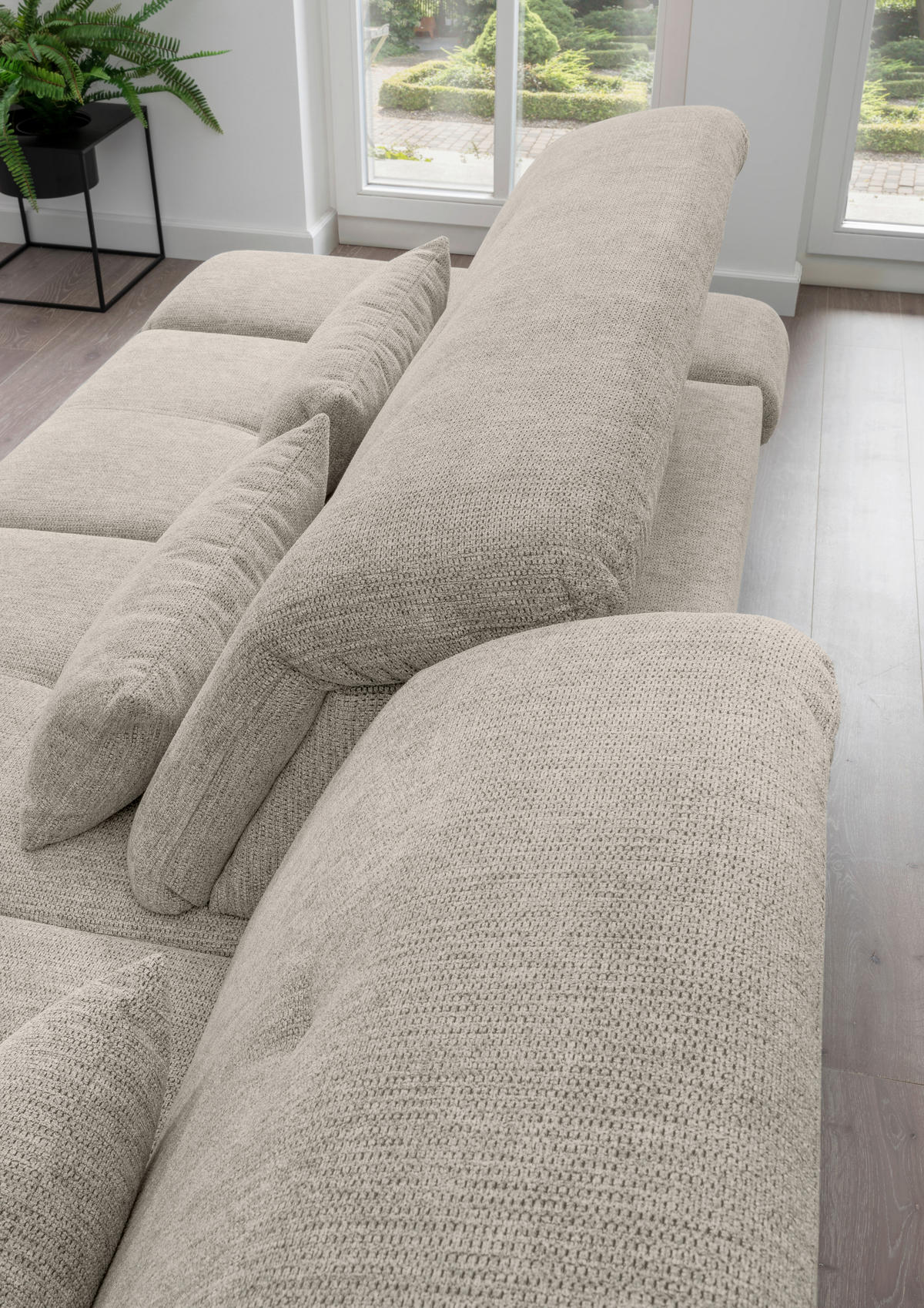 ECKSOFA in Chenille Beige  - Chromfarben/Beige, Design, Textil/Metall (280/254cm) - Livetastic