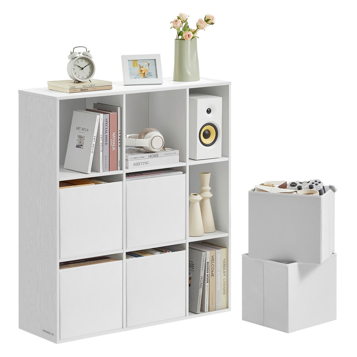 NÁSTENNÁ KNIŽNICA, biela, 83/91,8/27 cm - biela, Trend, kompozitné drevo/textil (83/91,8/27cm) - Boxxx