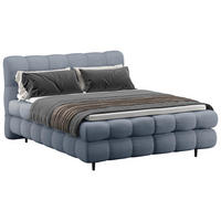 BOXBETT 200/200 cm,  in Blaugrau, gepolstertes Kopfteil, Bettkasten, Topper, H3 + H3 = fest  - Blaugrau/Schwarz, Design, Textil/Metall (200/200cm) - Ti'me