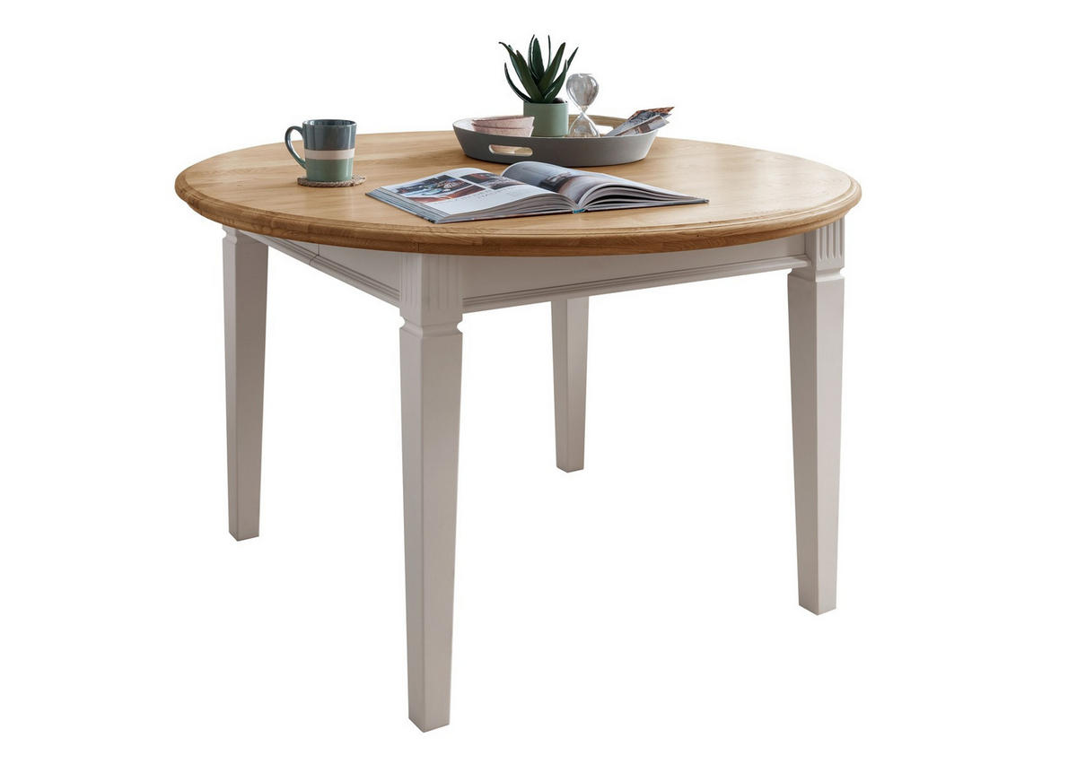 ESSTISCH Kiefer massiv oval Weiß  - Weiß, Design, Holz (120/74/120cm) - Livetastic