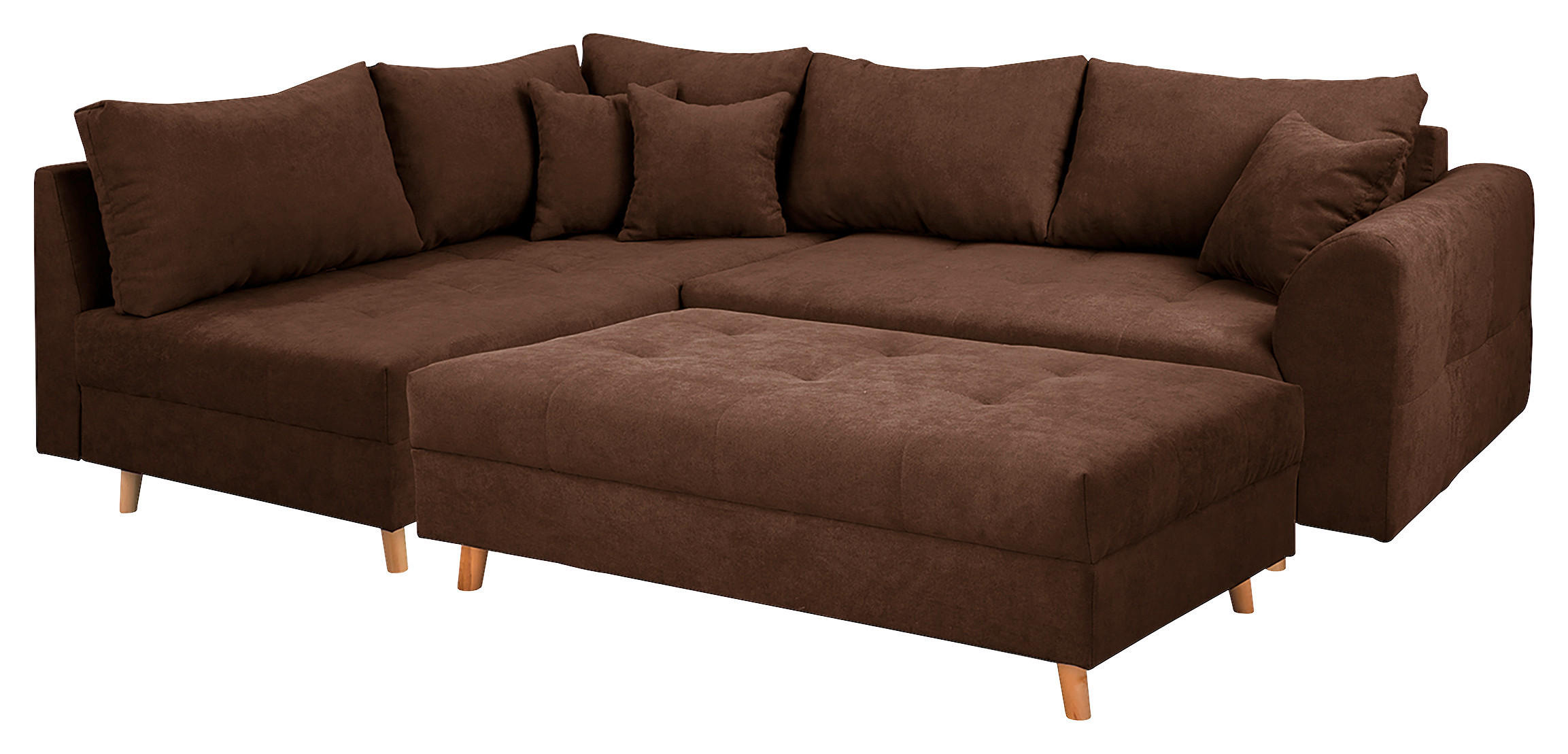 ECKSOFA inkl. Hocker Ariella Dunkelbraun Mikrofaser Rückenkissen, Hocker  - Dunkelbraun/Naturfarben, Design, Holz/Textil (161/231cm) - P & B