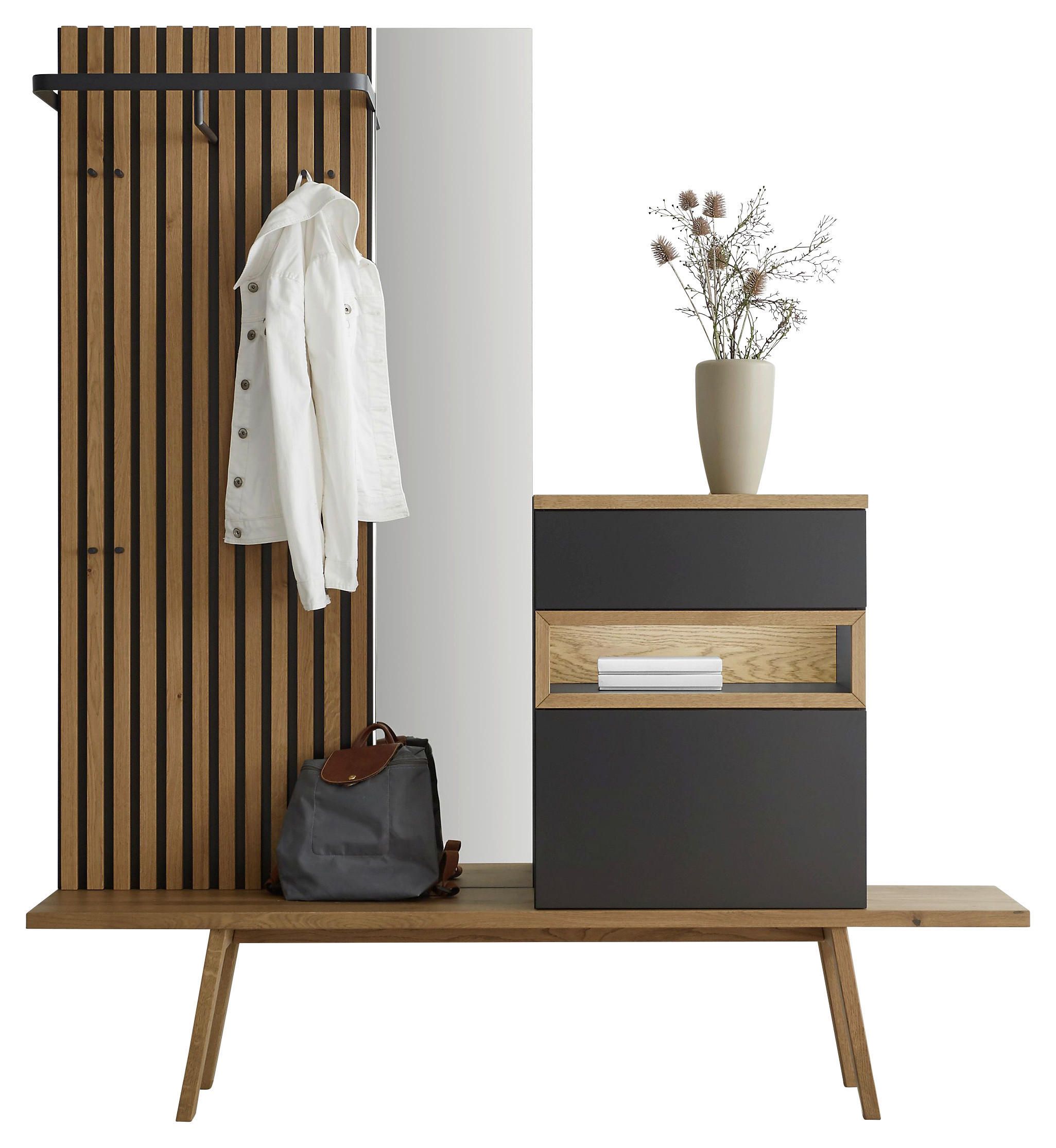 GARDEROBE 4-teilig  in 180/202,8/35 cm  - Eichefarben/Schwarz, Basics, Holz/Holzwerkstoff (180/202,8/35cm) - Sudbrock