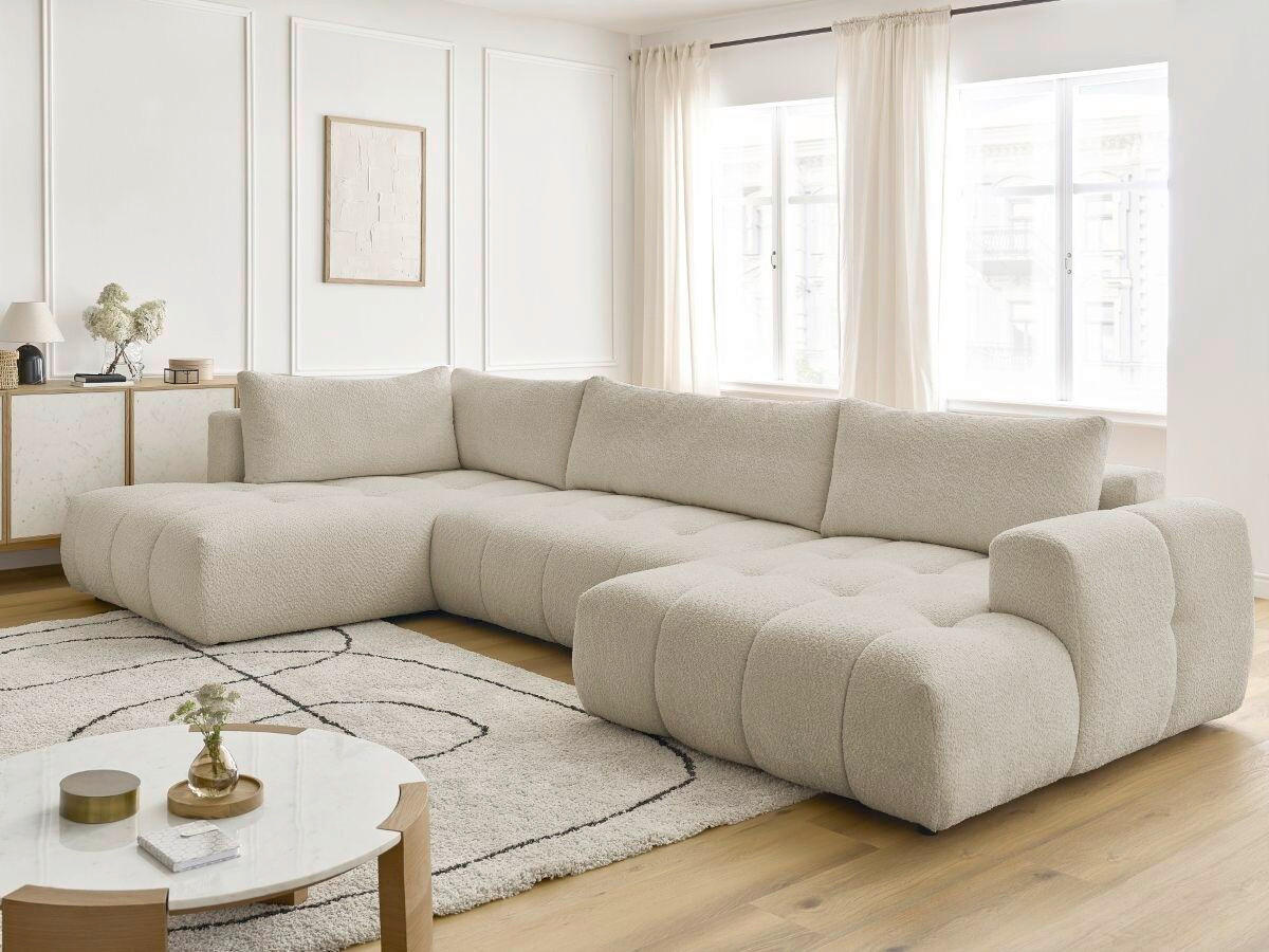 WOHNLANDSCHAFT  FUJI  Beige Bouclé  - Beige/Schwarz, MODERN, Kunststoff/Textil (204/377/160cm)