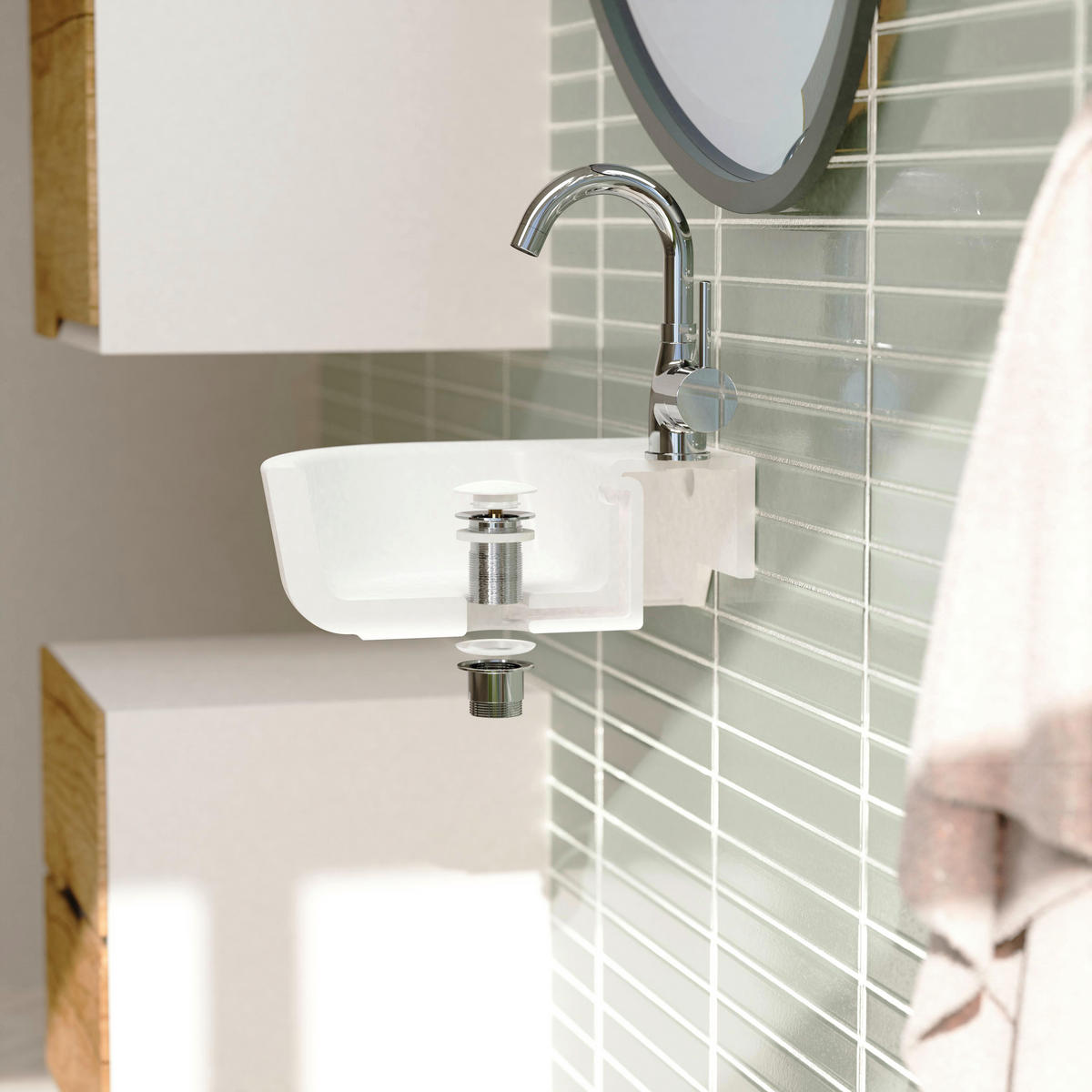 ABLAUFVENTIL  - Chromfarben/Weiß, Basics, Metall (6,5cm) - Schütte