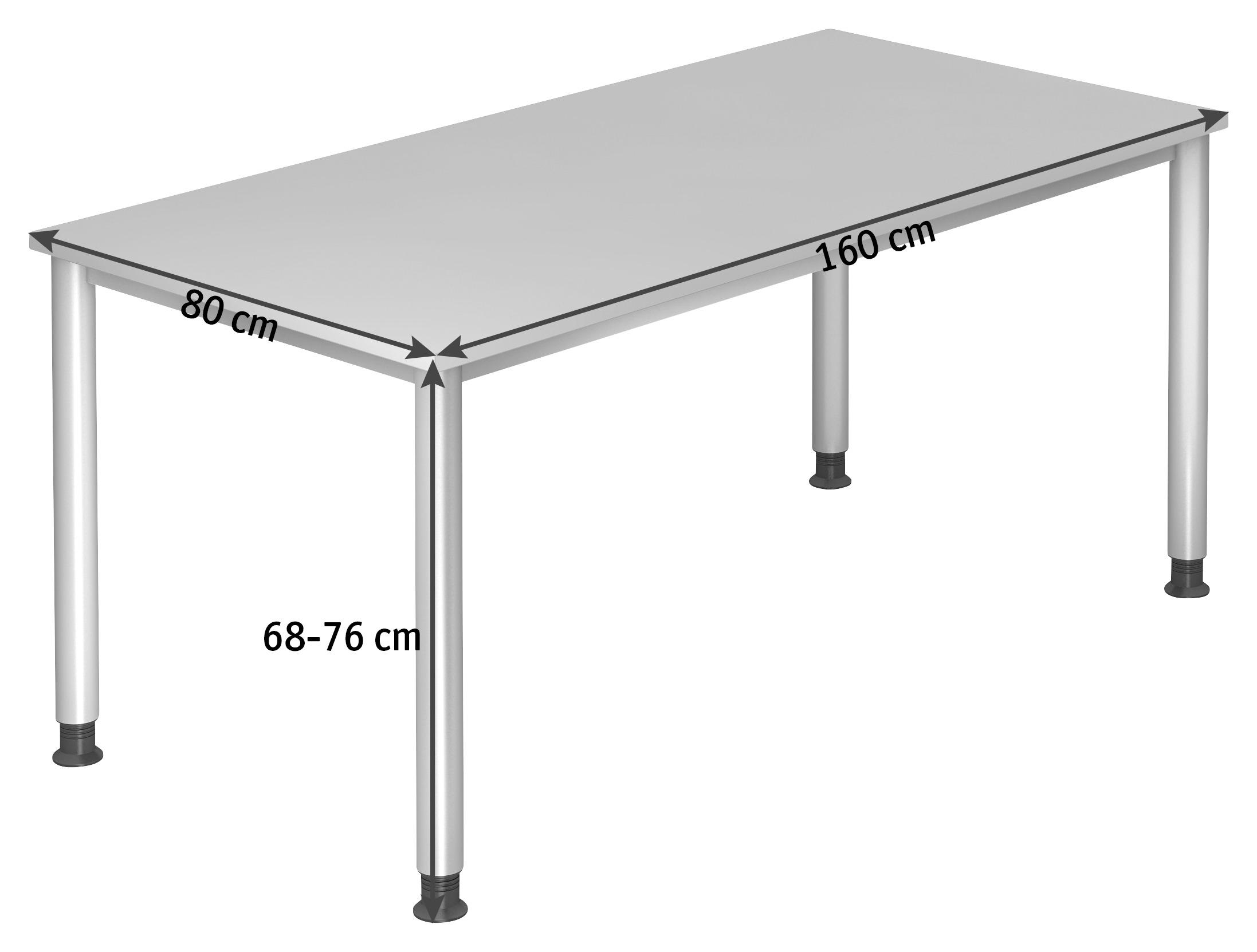 SCHREIBTISCH 160/80/68-76 cm  in Silberfarben, Eichefarben  - Eichefarben/Silberfarben, KONVENTIONELL, Holzwerkstoff/Metall (160/80/68-76cm) - Venda