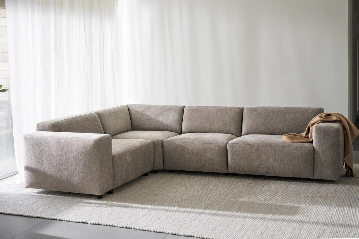 SOFFA i beige  - beige/svart, Klassisk, metall/trä (297/70/219cm) - Rowico