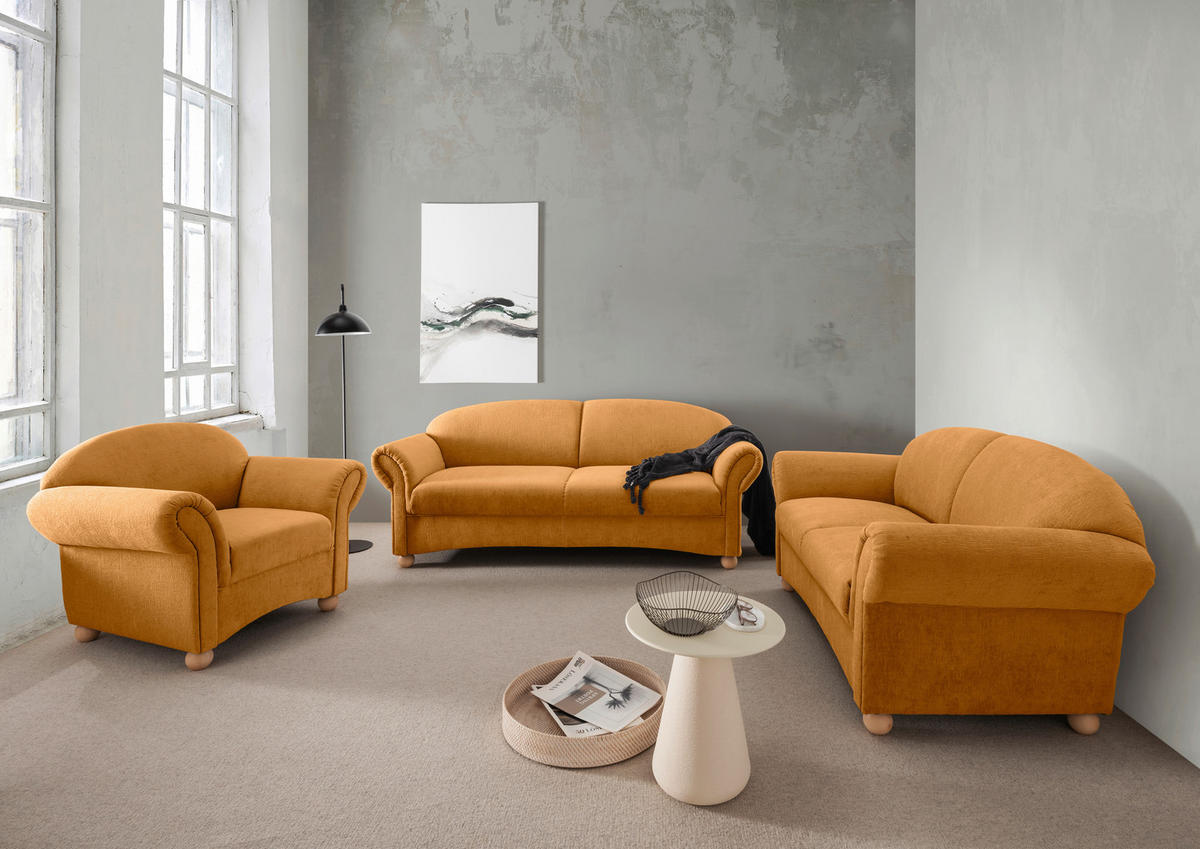 2-SITZER-SOFA in Mikrofaser Goldfarben  - Wildeiche/Goldfarben, Konventionell, Holz/Textil (151/94/80cm) - Livetastic