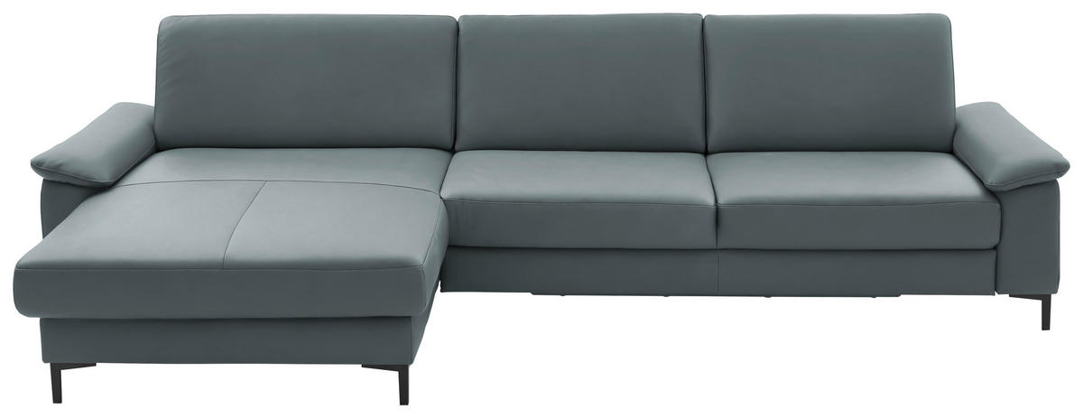 ECKSOFA Echtleder Blaugrau  - Blaugrau/Schwarz, Design, Leder/Metall (176/334cm) - Dieter Knoll
