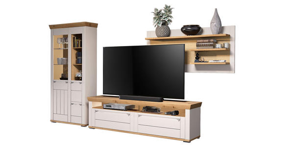 WOHNWAND  in Kaschmir, Eiche Artisan  355/208/53 cm  - Kaschmir/Eiche Artisan, ROMANTIK / LANDHAUS, Glas/Holzwerkstoff (355/208/53cm) - Landscape