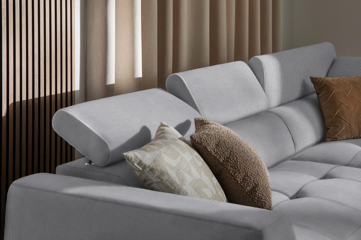 ECKSOFA  in Feincord Hellgrau  284/205 cm  - Hellgrau/Schwarz, Design, Kunststoff/Textil (284/205cm) - Xora