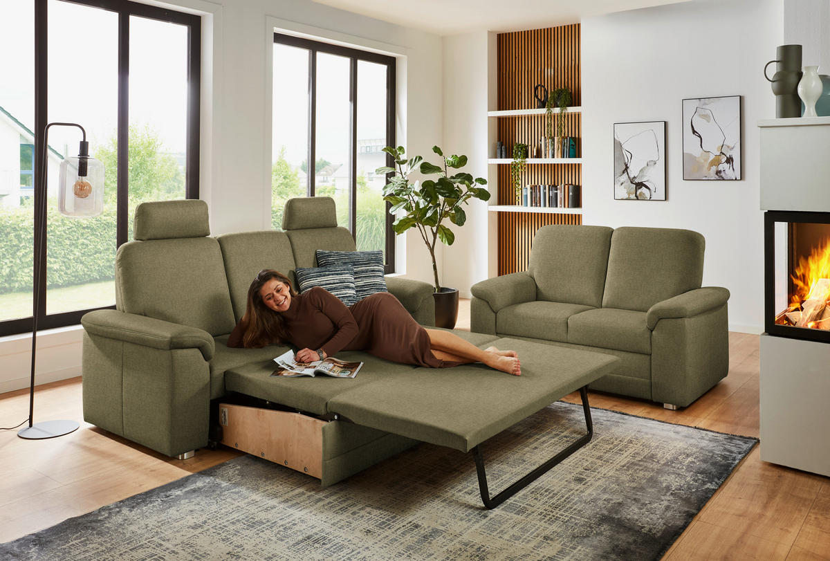 3-SITZER-SOFA Chenille Schilfgrün  - Schilfgrün/Alufarben, Konventionell, Textil/Metall (208/96/89cm) - Beldomo Comfort