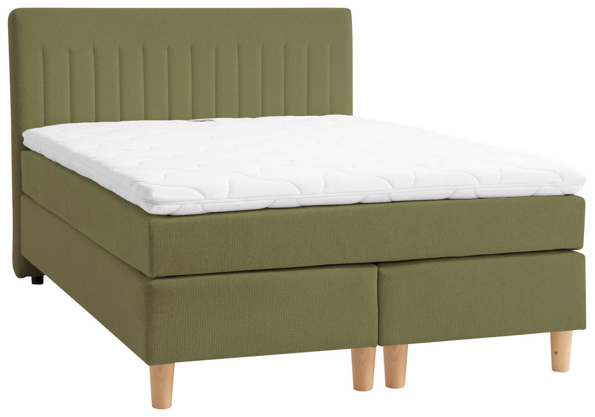 BOXSPRINGBETT 140/200 cm  in Grün  - Buchefarben/Grün, Basics, Holz/Textil (140/200cm) - Boxxx