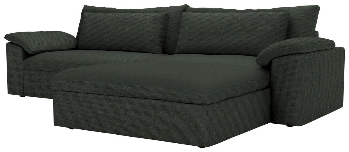 ECKSOFA  Chenille Waldgrün  - Waldgrün/Schwarz, Modern, Kunststoff/Textil (306/198cm) - Carryhome