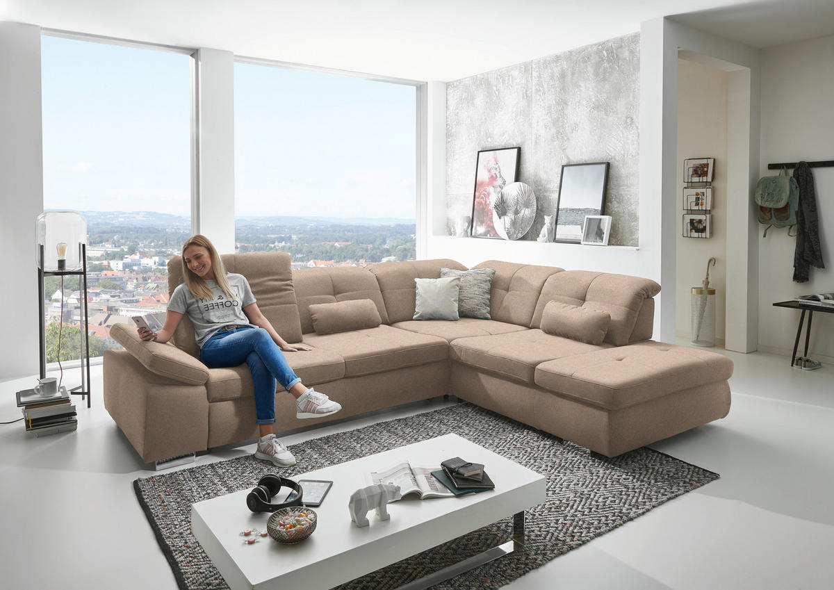 ECKSOFA  in Mikrofaser Beige  312/260 cm  - Chromfarben/Beige, Design, Textil/Metall (312/260cm) - Beldomo Style