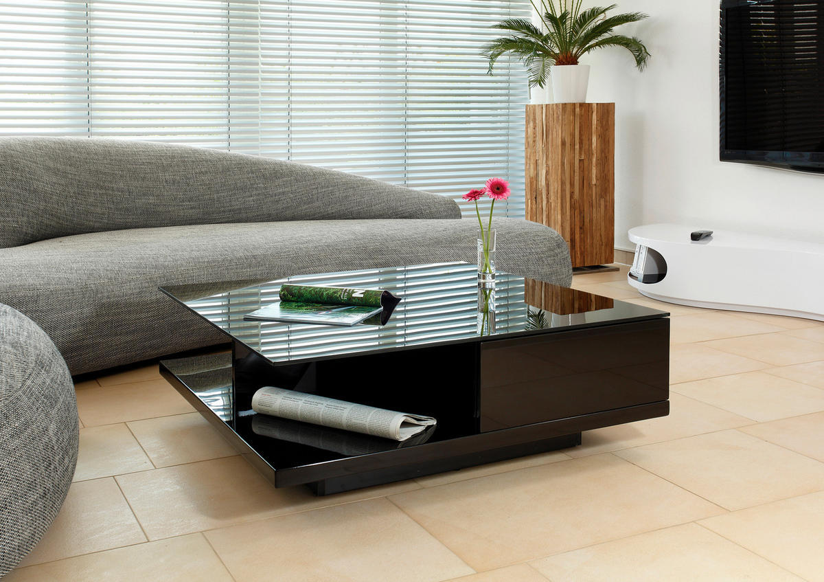 COUCHTISCH in Glas, Holzwerkstoff 100/100/36 cm  - Schwarz Hochglanz/Schwarz, Design, Glas/Holzwerkstoff (100/100/36cm) - Livetastic