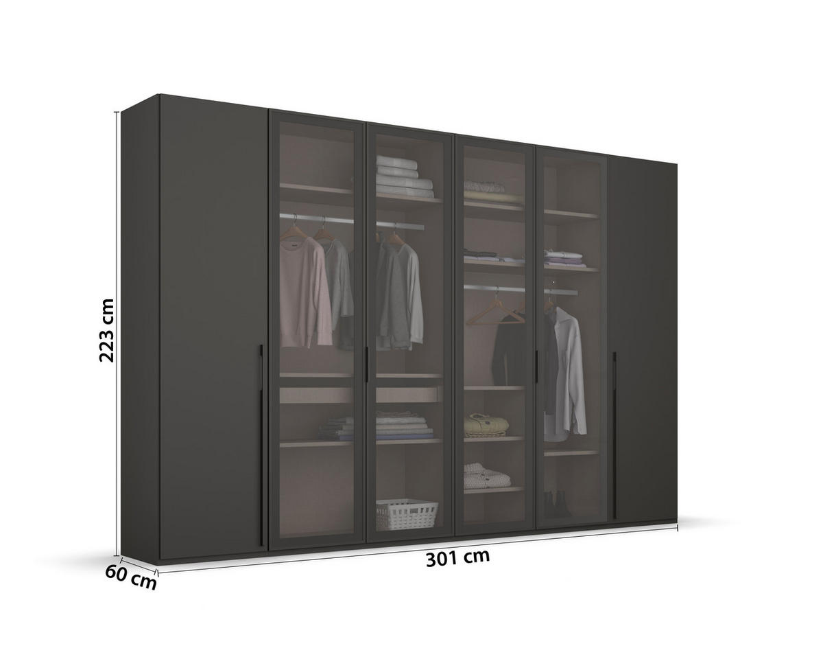 DREHTÜRENSCHRANK  in Graphitfarben  - Graphitfarben, Trend, Glas/Holzwerkstoff (301/223/60cm) - Novel