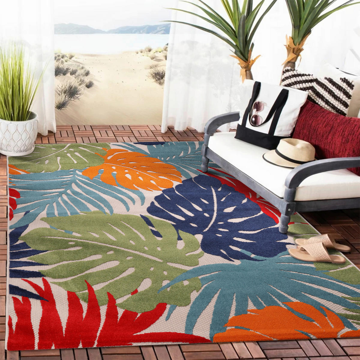 TEPIH ZA UNUTAR./VANJ. UPORAB 200/290 cm   plava, zelena  Floral  - zelena/plava, Lifestyle, tekstil/plastika (200/290cm)