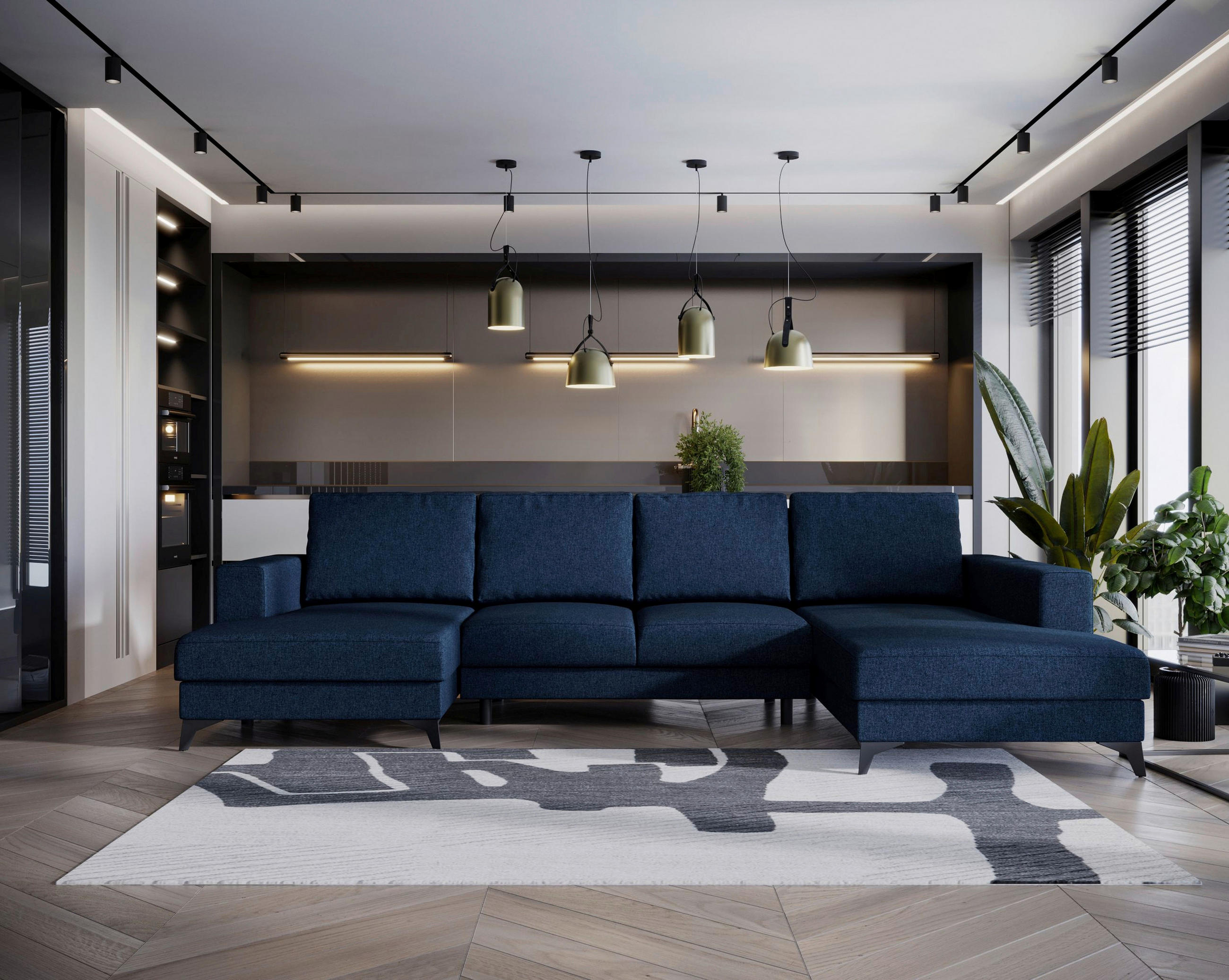 WOHNLANDSCHAFT in Flachgewebe Blau  - Blau/Schwarz, Design, Textil/Metall (156/339/190cm) - Livetastic