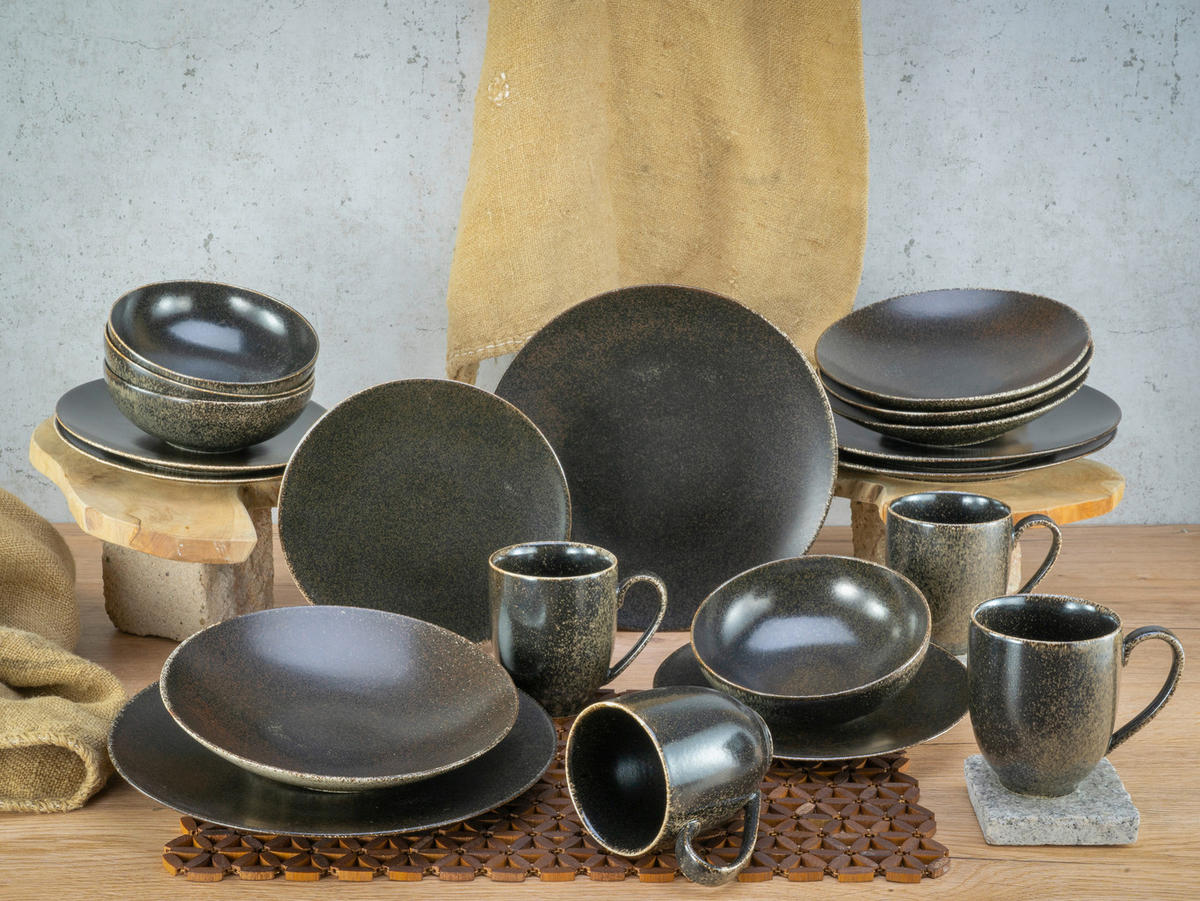 KOMBISERVICE Rusty 20-teilig  - Goldfarben/Schwarz, Design, Keramik (33/34/34cm) - Creatable