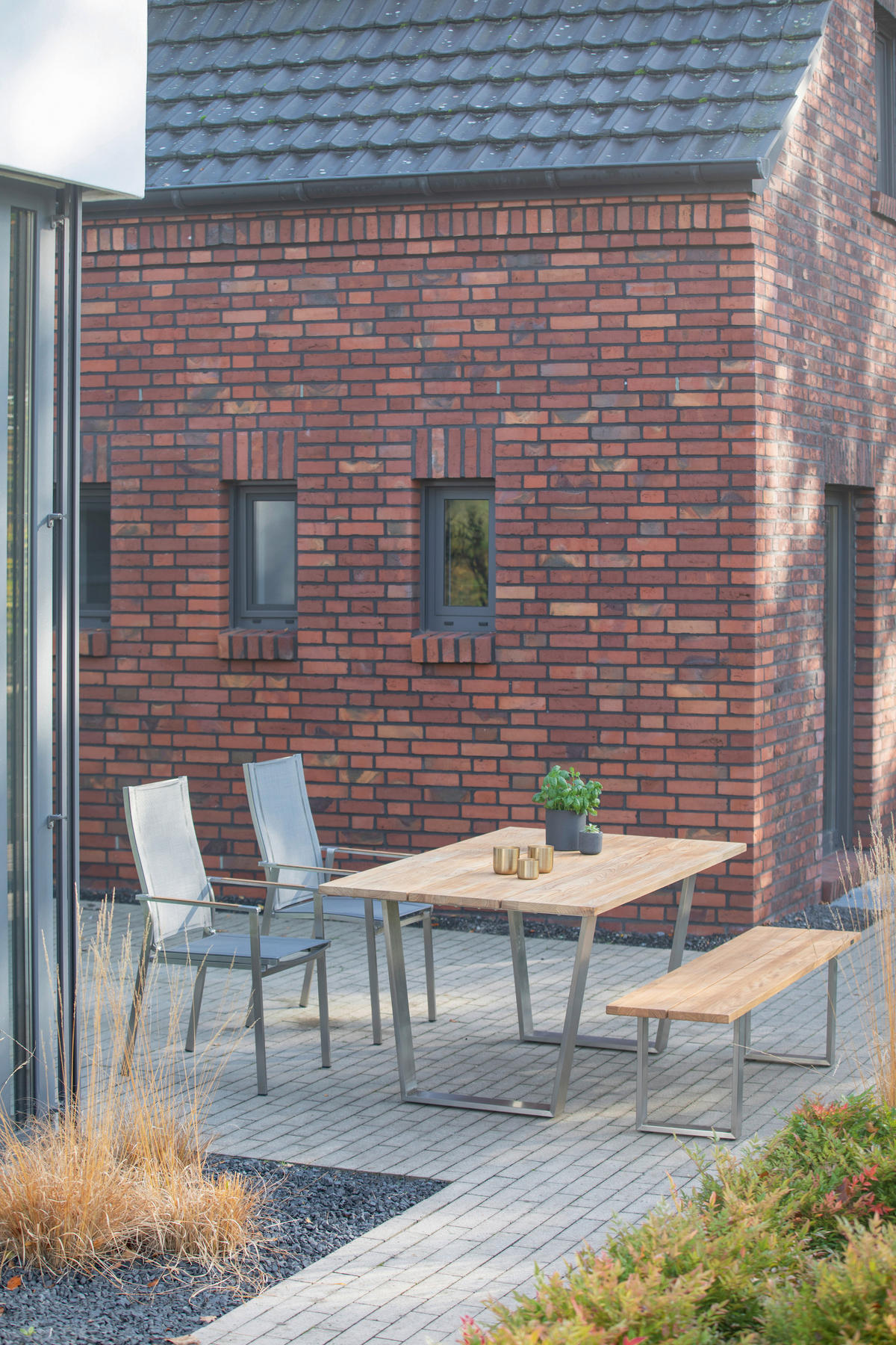 GARTENBANK 180/46/40 cm  in Teakfarben  - Edelstahlfarben/Teakfarben, Design, Holz/Metall (180/46/40cm) - Niehoff Garden