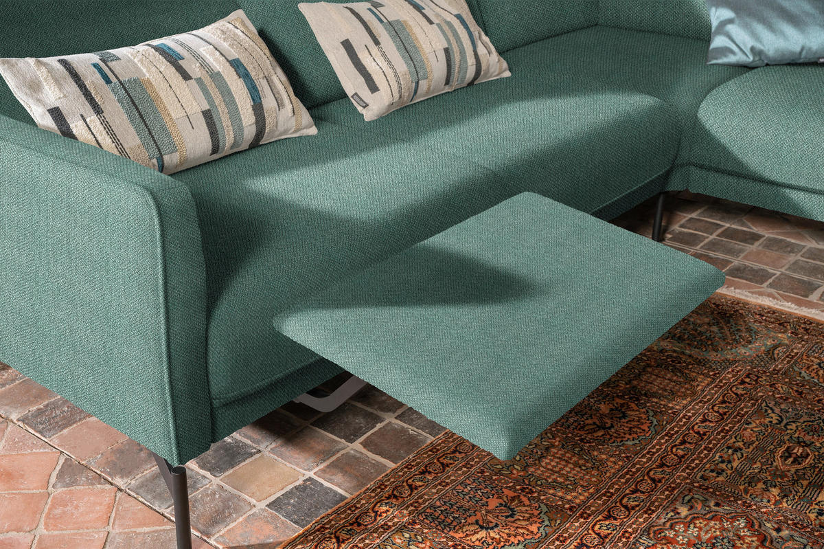ECKSOFA in Flachgewebe, Struktur Türkis  254/230 cm  - Türkis/Anthrazit, Design, Textil/Metall (254/230cm) - Johann Jakob