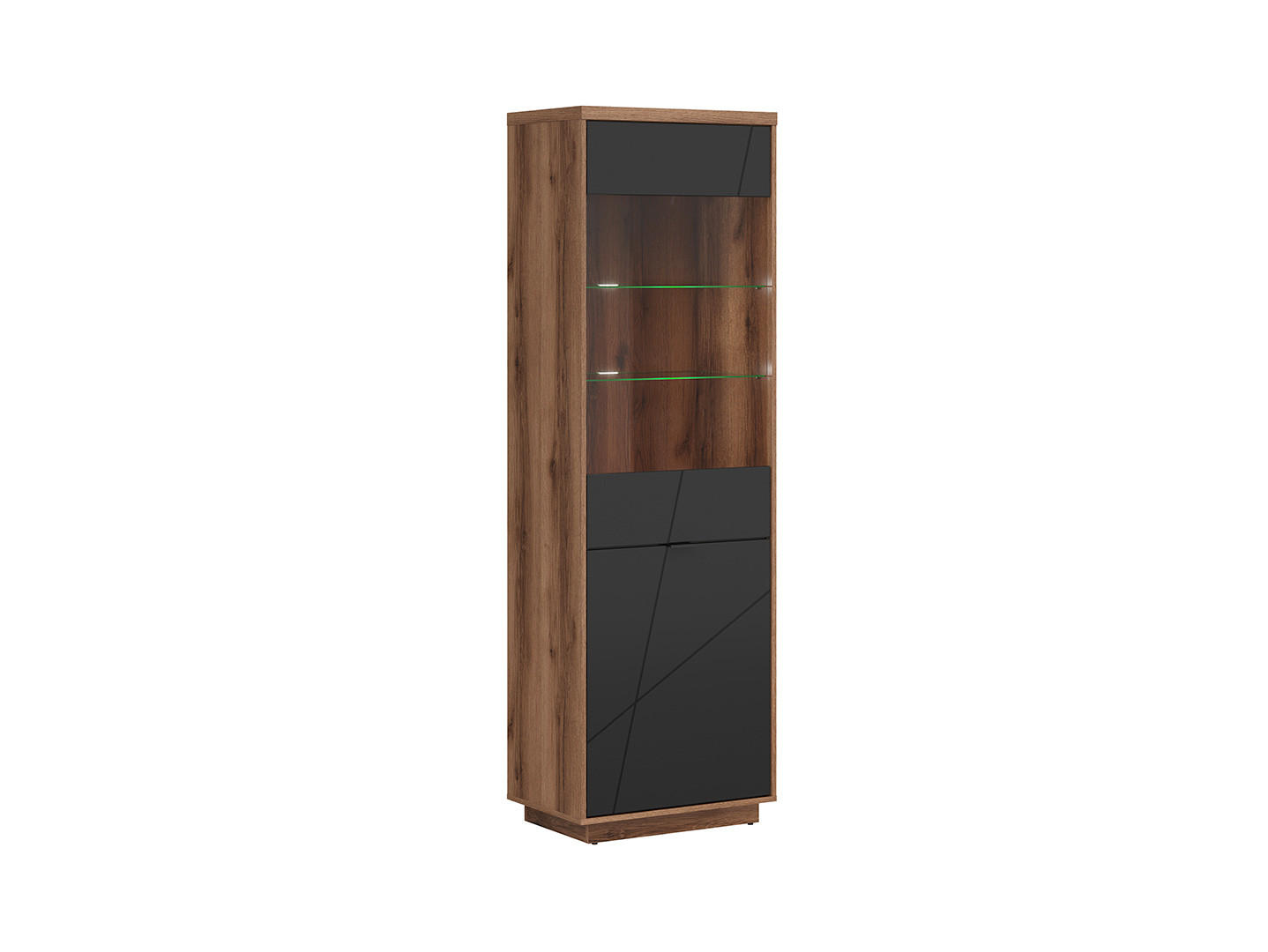VITRINĂ  in negru, culoare lemn stejar  - culoare lemn stejar/negru, Basics, plastic/sticlă (64/200,5/42,5cm) - Hom`in