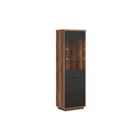 VITRINĂ  in negru, culoare lemn stejar  - culoare lemn stejar/negru, Basics, plastic/sticlă (64/200,5/42,5cm) - Hom`in
