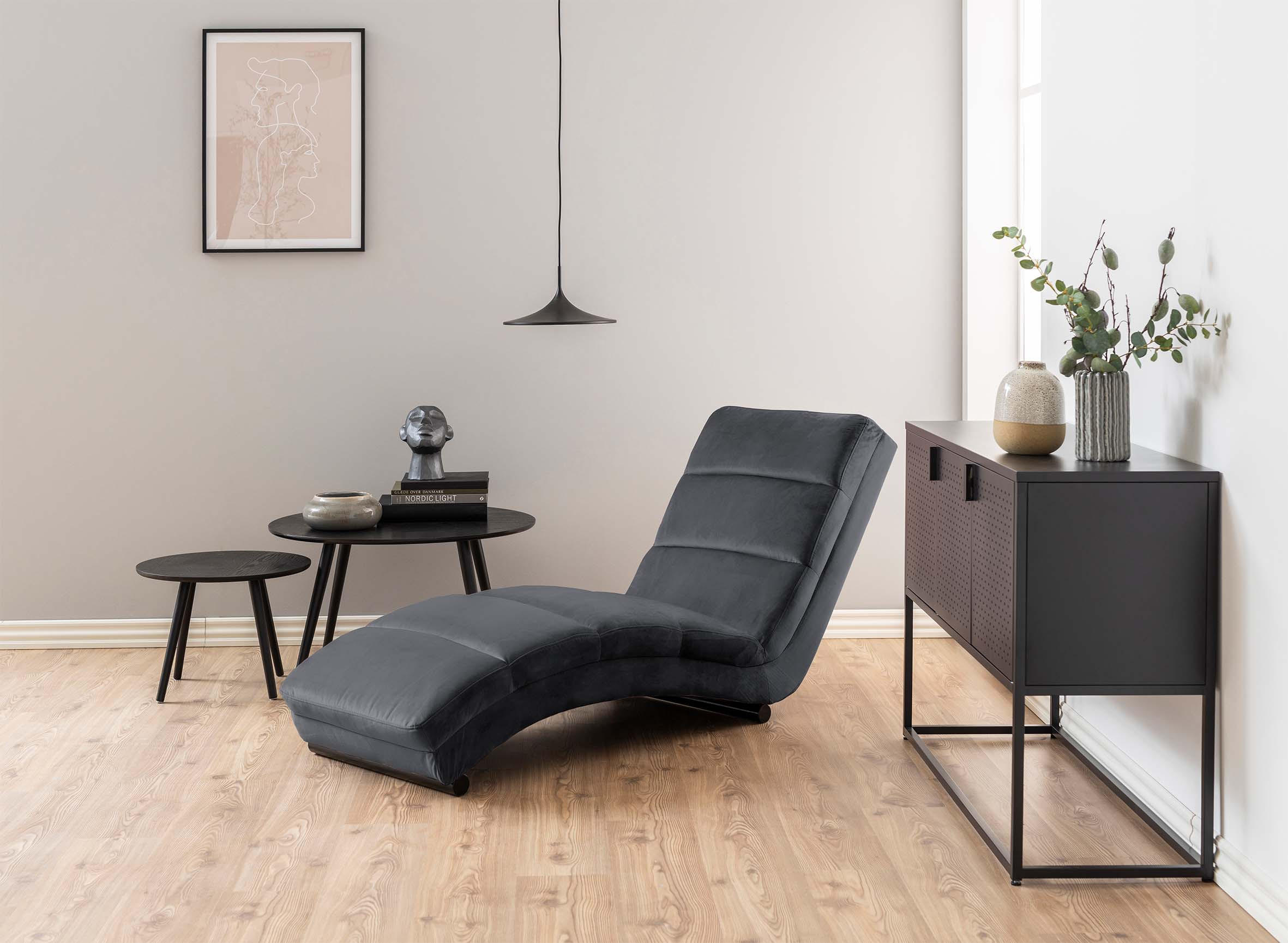 RELAXLIEGE Samt Dunkelgrau  - Dunkelgrau/Schwarz, Trend, Textil/Metall (60/82/170cm) - Carryhome