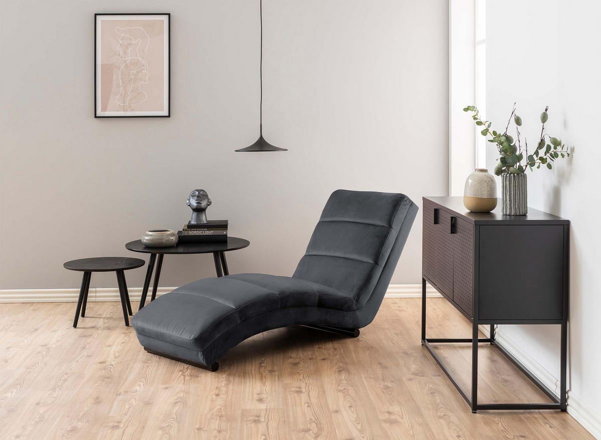 RELAXLIEGE Samt Dunkelgrau  - Dunkelgrau/Schwarz, Trend, Textil/Metall (60/82/170cm) - Carryhome