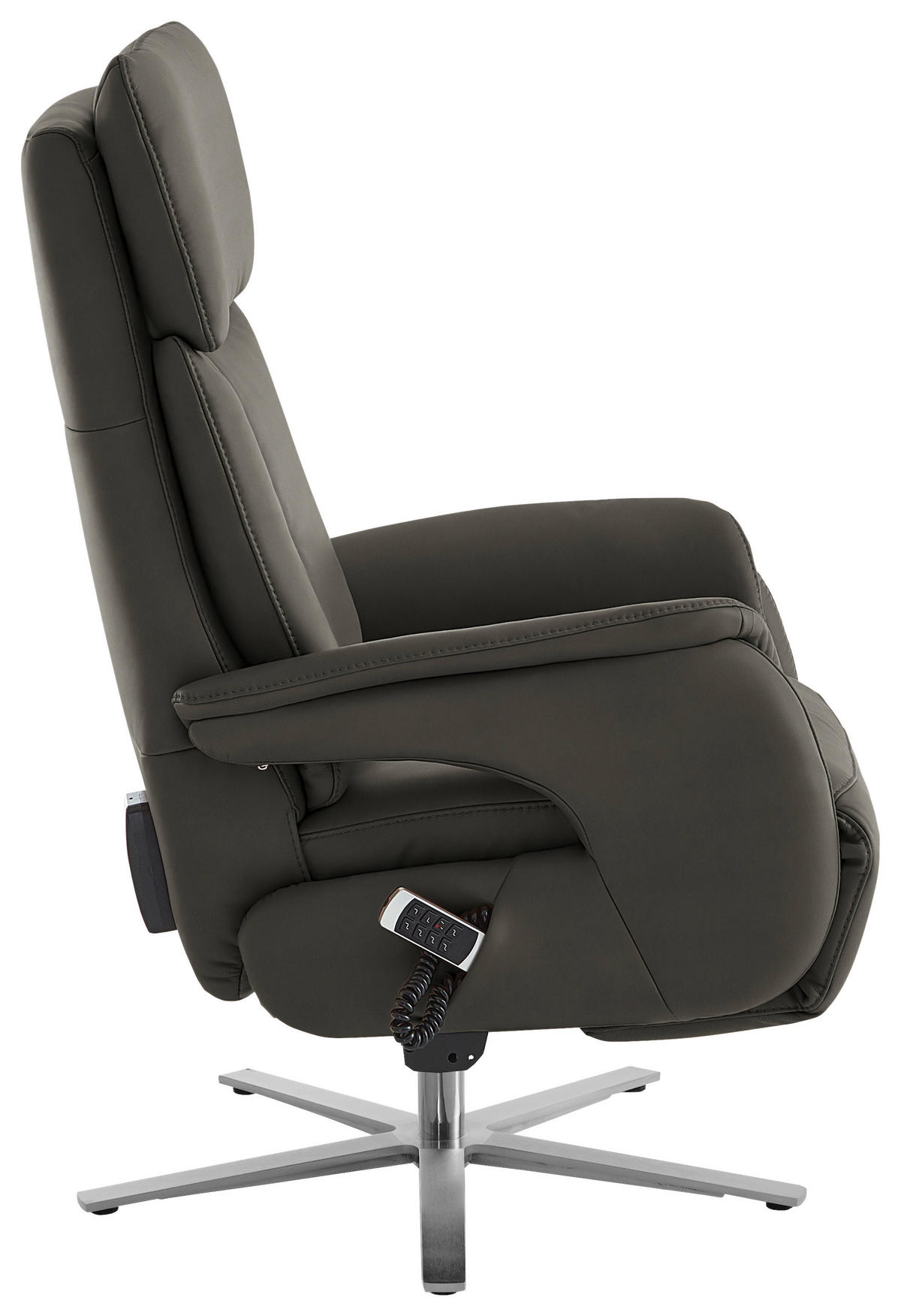 RELAXSESSEL in Leder Grau  - Edelstahlfarben/Grau, Design, Leder/Metall (70/124/85cm) - Cantus