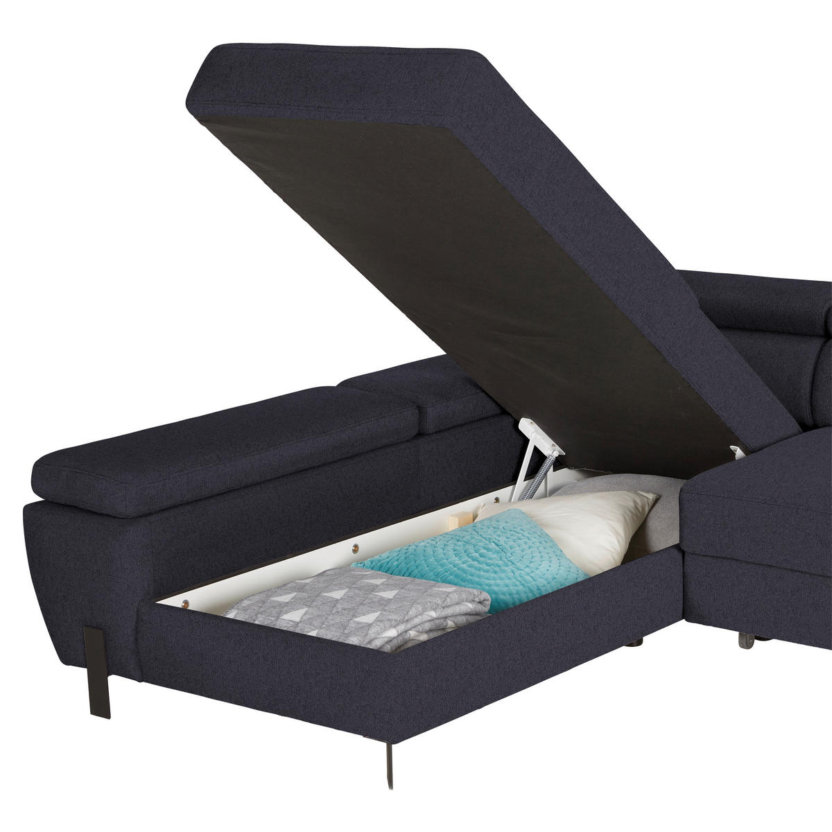 HÖRNSOFFA i vävt tyg mörkblå  - svart/mörkblå, Modern, metall/textil (93/90/277cm) - MID.YOU