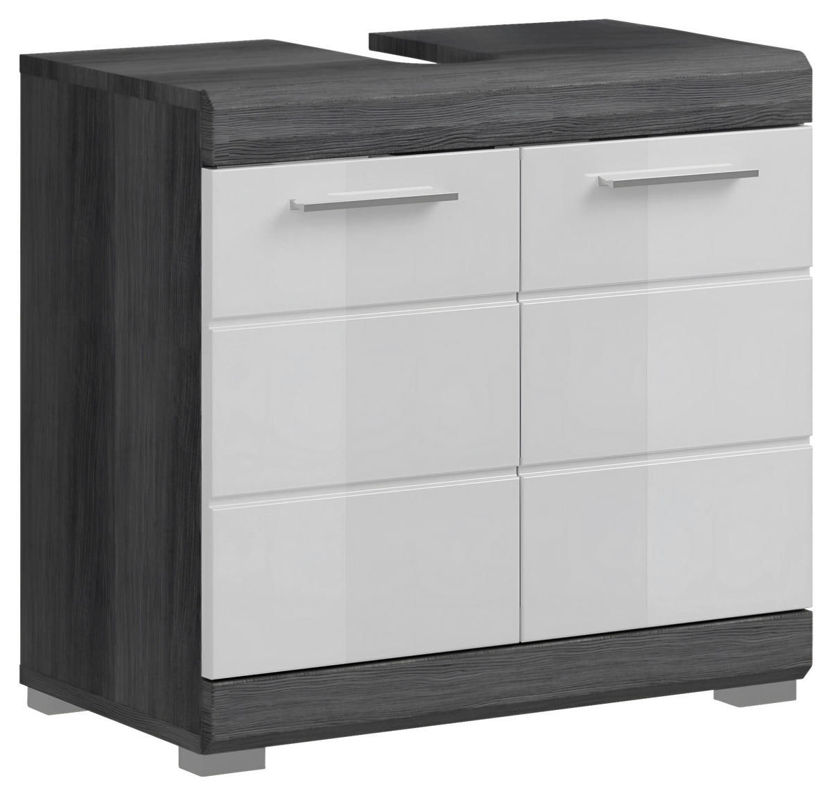 SKRINKA POD UMÝVADLO, biela s vysokým leskom, antracitová, sivá, 60/56/34 cm - sivá/biela s vysokým leskom, Modern, kompozitné drevo/plast (60/56/34cm) - MID.YOU