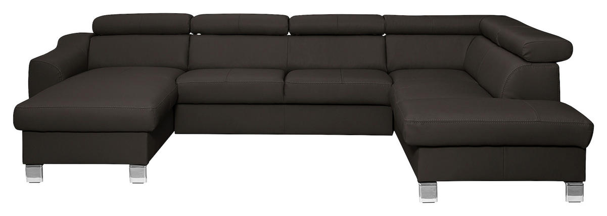 WOHNLANDSCHAFT in Lederlook Echtleder Dunkelbraun  - Chromfarben/Dunkelbraun, Design, Leder/Textil (175/315/208cm) - Livetastic