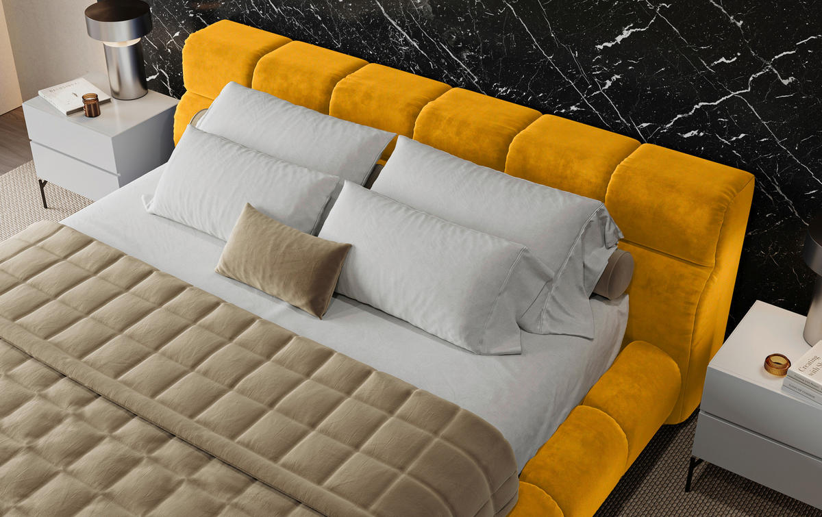 POLSTERBETT 200/200 cm,  in Currygelb,  - Currygelb/Schwarz, Design, Textil/Metall (200/200cm) - Belluti