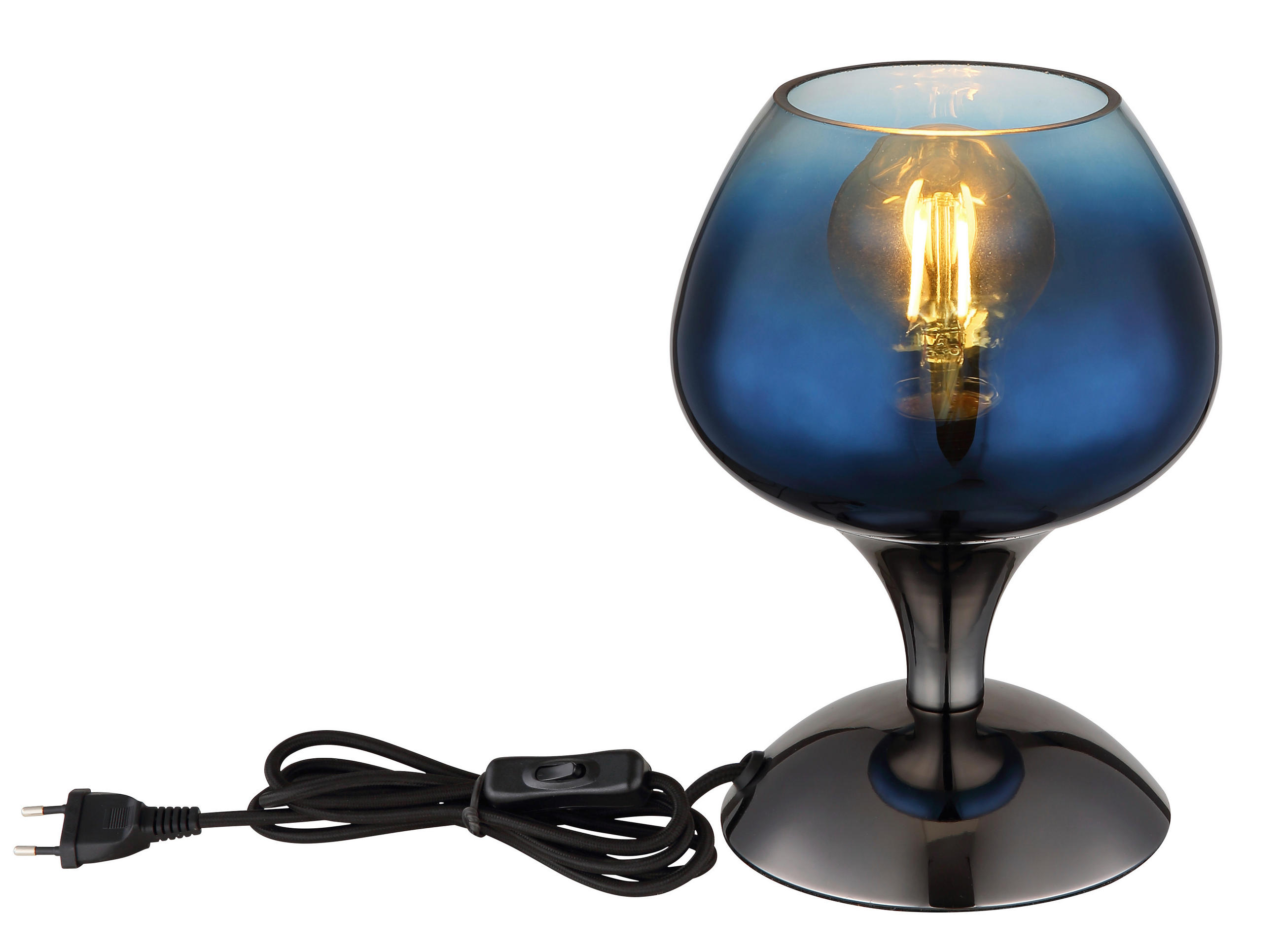 STOLNÍ LAMPA, E27, 15/20,5 cm  - modrá/čiré, Trend, kov/sklo (15/20,5cm) - Globo