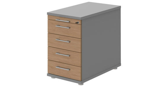 ANSTELLCONTAINER Grau, Eichefarben, Alufarben - Eichefarben/Alufarben, KONVENTIONELL, Holzwerkstoff/Metall (43/72-80/80cm) - Moderano