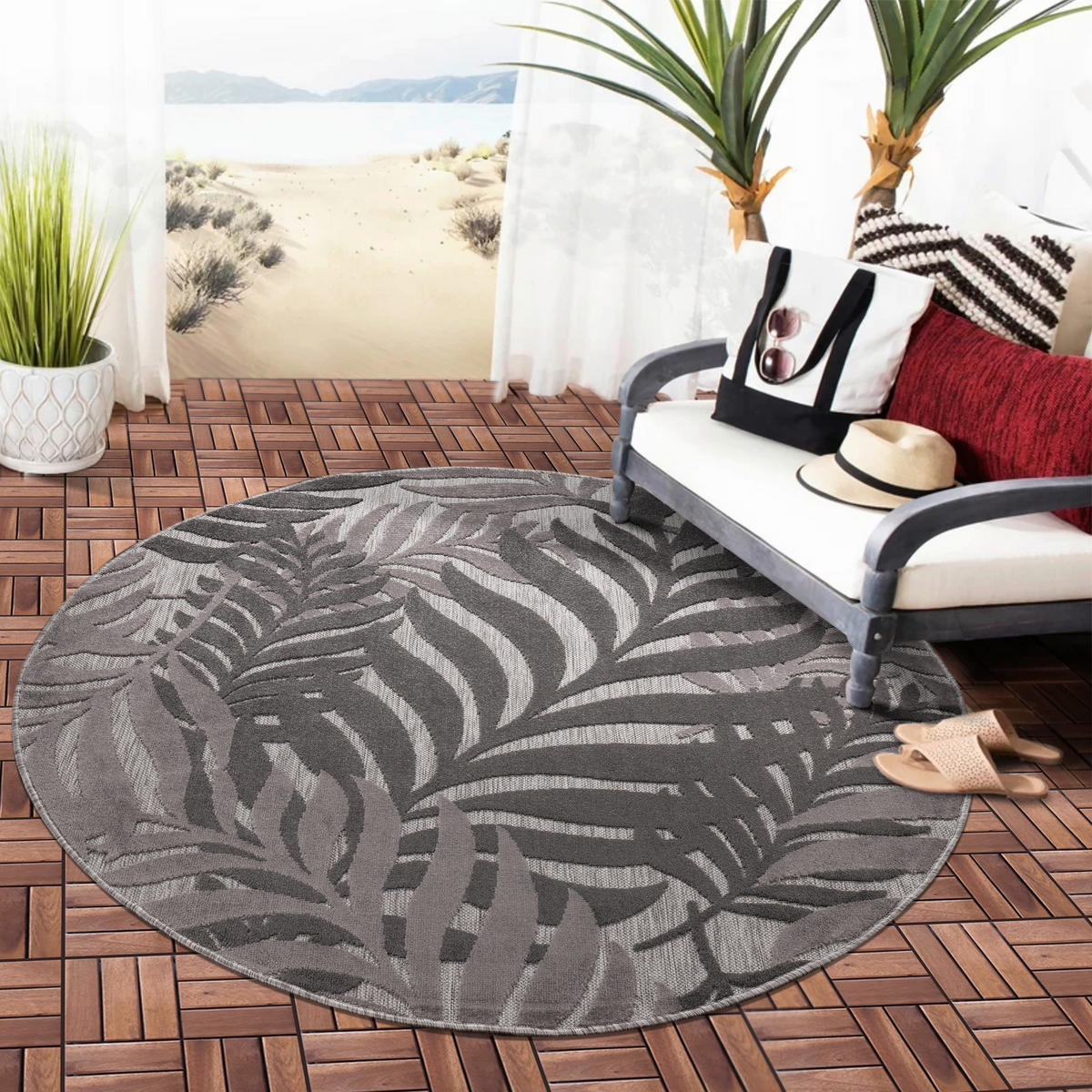 TEPIH ZA UNUTAR./VANJ. UPORAB  150 cm  siva  Floral  - siva, Lifestyle, tekstil/plastika (150cm)